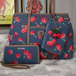 New Steve Madden Cherry Cherries Banselin Satchel 3 Pc Set